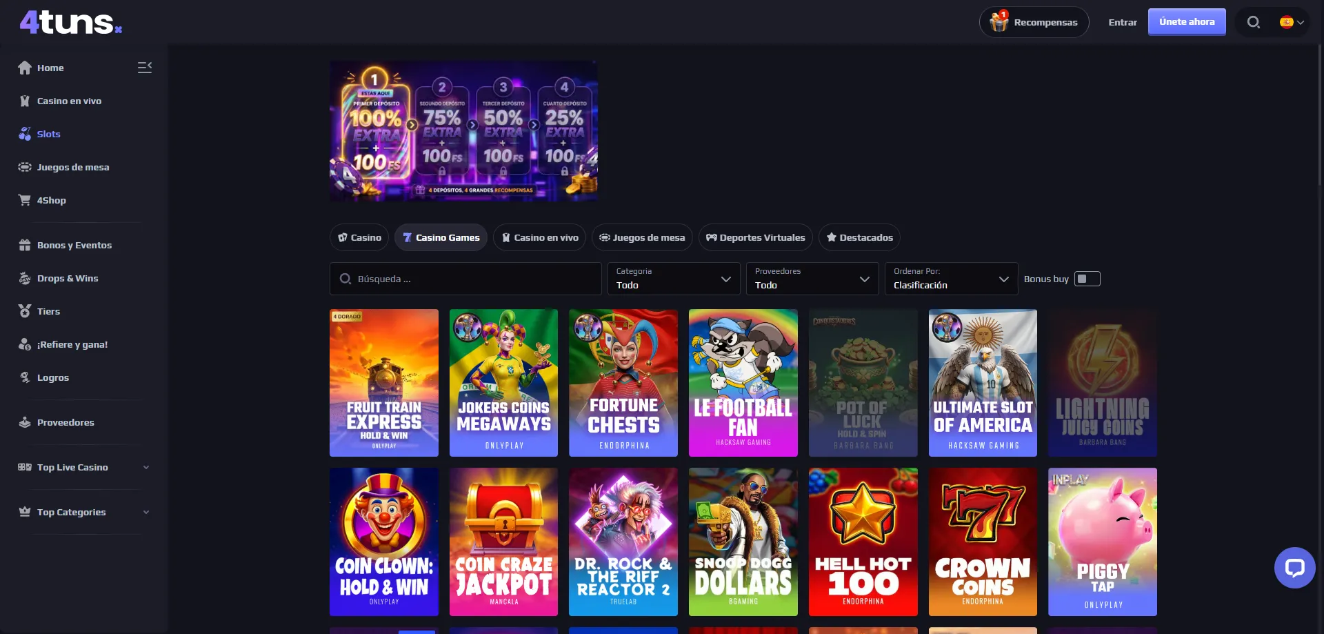 Tragamonedas en 4tuns Casino &ndash; Gates of Olympus y m&aacute;s t&iacute;tulos populares
