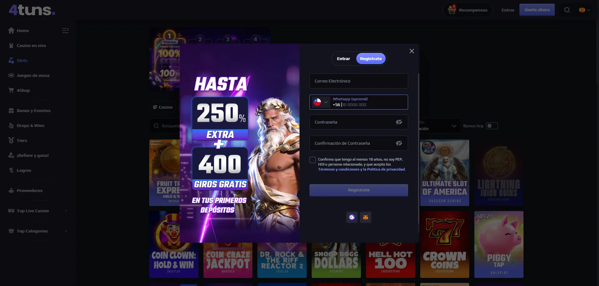 Registro en 4tuns Casino Chile &ndash; proceso paso a paso